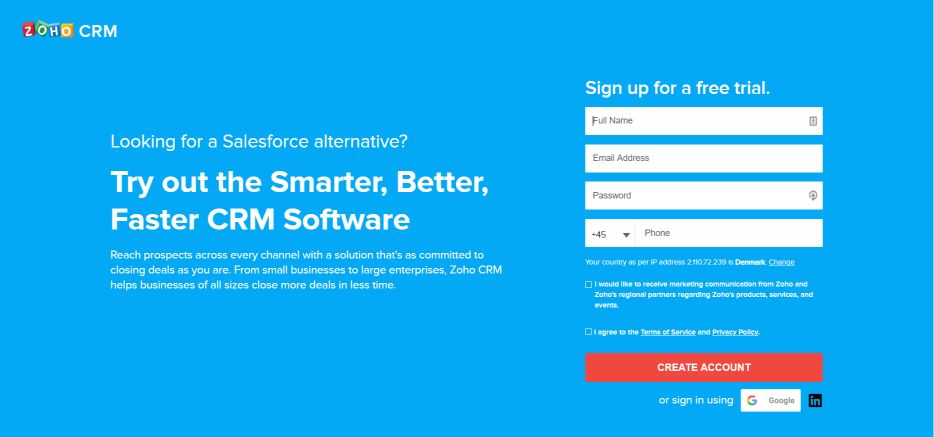 Zoho CRM Landing Page